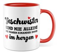 Tazza per fratelli con scritta - Regalo fratelli non sono mai soli, si indossano sempre nel cuore - Tazza da caffè 330 ml in ceramica - Fratello sorella famiglia amore compleanno tazza caffè