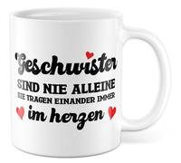 Tazza per fratelli con scritta - Regalo fratelli non sono mai soli, si indossano sempre nel cuore - Tazza da caffè 330 ml in ceramica - Fratello sorella famiglia amore compleanno tazza caffè