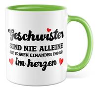 Tazza per fratelli con scritta - Regalo fratelli non sono mai soli, si indossano sempre nel cuore - Tazza da caffè 330 ml in ceramica - Fratello sorella famiglia amore compleanno tazza caffè