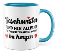 Tazza per fratelli con scritta - Regalo fratelli non sono mai soli, si indossano sempre nel cuore - Tazza da caffè 330 ml in ceramica - Fratello sorella famiglia amore compleanno tazza caffè
