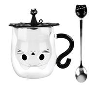 Tazza per gatti dolci, 280 ml, a doppia parete, con cucchiaio, vetro isolante a doppia parete, a doppia parete, a doppia parete, idea regalo per gli amanti dei gatti