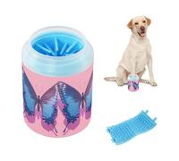 Tazza per la pulizia delle zampe con farfalla viola, riutilizzabile, con spazzola in silicone morbido, kit per la pulizia degli animali domestici, adatto per cani di taglia piccola, media e grande