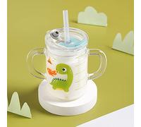 Tazza per latte in vetro per bambini da 250 ml, caraffa graduata con cannuccia in silicone e coperchio, resistente al calore, a prova di perdite, tazza da viaggio con bilancia per bere latte, succhi