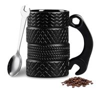 Tazza per pneumatici, 450 ml, in ceramica, con manico e cucchiaio, in ceramica, per la casa, regalo, per gli amanti del caffè, tazza personalizzata