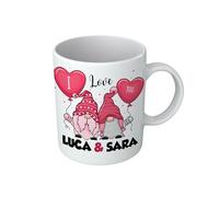 Tazza per San Valentino con Nomi Personalizzabili Gnomi Folletti I Love You Palloncini Amore Love Cuore cuoricini disegni Coppia Ragazzo ragazza Idea Regalo