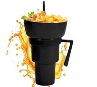 Tazza per snack e bevande, ciotola riutilizzabile, ciotola per snack, ciotola combinata da 32 once, snack o bevande con doppio uso, con manico e piattino, 900 ml, viaggio a prova di perdite