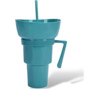 Tazza per snack e bevande combinata sulla parte superiore, tazza per bevande combinate con ciotola, tazza da caffè da viaggio 2 in 1, a prova di perdite, portatile, per viaggi, cinema e casa (blu)