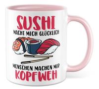 Tazza per sushi regalo sushi mi rende felici le persone mi fanno mal di testa, tazza da caffè Giappone Asiatico cibo preferito Seafood, idea regalo sarcasmo umorismo scherzo divertente con scritta