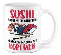Tazza per sushi regalo sushi mi rende felici le persone mi fanno mal di testa, tazza da caffè Giappone Asiatico cibo preferito Seafood, idea regalo sarcasmo umorismo scherzo divertente con scritta