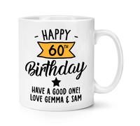 Tazza Personalizzata Gialla Per Il 60° Compleanno Felice 10oz Mamma Papà Nonno