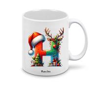 Tazza personalizzata lettera iniziale del nome o numeri - design natalizio - regalo natale uomo donna - collezione dalla A alla Z (H)