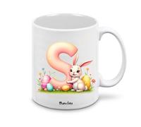Tazza personalizzata lettera iniziale nome - design pasquale con coniglio - regalo Pasqua uomo donna - collezione dalla A alla Z (S)