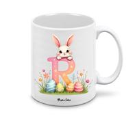 Tazza personalizzata lettera iniziale nome - design pasquale con coniglio - regalo Pasqua uomo donna - collezione dalla A alla Z (R)
