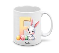Tazza personalizzata lettera iniziale nome - design pasquale con coniglio - regalo Pasqua uomo donna - collezione dalla A alla Z (F)