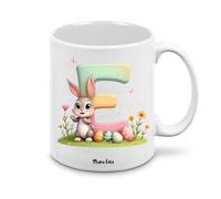 Tazza personalizzata lettera iniziale nome - design pasquale con coniglio - regalo Pasqua uomo donna - collezione dalla A alla Z (E)