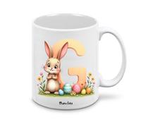 Tazza personalizzata lettera iniziale nome - design pasquale con coniglio - regalo Pasqua uomo donna - collezione dalla A alla Z (G)
