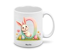 Tazza personalizzata lettera iniziale nome - design pasquale con coniglio - regalo Pasqua uomo donna - collezione dalla A alla Z (O)