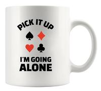 Tazza Personalizzata Pick It Up I'm Going Alone Euchre Mug Amico 2 | pezzi/330 ml Simpatico Tazza Colazione Riutilizzabile Tazza per Tè o Caffè Colazione Ogni occasione