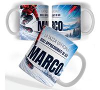 Tazza Personalizzata Sci con Nome, Stampa 360° - Regalo Uomo e Donna | La Tazza Ufficiale degli Appassionati di Sci, montagna stampata tutt'intorno, nome in grande, ceramica 330 ml, lavastoviglie