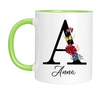 Tazza personalizzata - "Tazza con nome con motivo floreale"-con la tua prima lettera e nome-Tazza da caffè per compleanno 11 Oz stampata su entrambi i lati-Regalo personalizzato per le donne-Verde