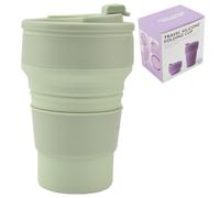 Tazza pieghevole in silicone, 350 ml, senza BPA, con coperchio ermetico, riutilizzabile, pieghevole, pieghevole, per picnic, campeggio, escursioni (verde)