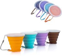 Tazza Pieghevole Silicone, 4 Confezione Tazze Viaggio Senza-BPA, Tazze Pieghevoli con Coperchio Sigillante Plastica, Set Tazze Portatili Riutilizzabili per Picnic, Campeggio, Escursionismo All'aperto