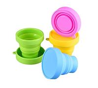 Tazza Pieghevole Silicone Compatto Tazza Riutilizzabile per Uso Alimentare con Coperchi Set per Bevande 4PZ Retrattile Espandibile Portatile Formato Tascabile per Viaggi ed Escursioni in Campeggio