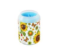 Tazza portatile per la pulizia delle zampe di girasoli e farfalla, con spazzola in silicone, kit di pulizia per cani di piccola e media taglia