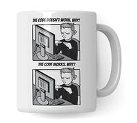 Tazza regalo informatica, The Code doesn´t work - Why? Idea regalo per programmatore, tazza da caffè informatica, programmazione, tazza da tè con scritta divertente (bianco)