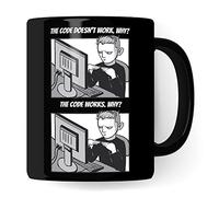 Tazza regalo informatica, The Code doesn´t work - Why? Idea regalo per programmatore, tazza da caffè informatica, programmazione, tazza da tè con scritta divertente (nero)