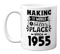 Tazza regalo per 70° compleanno, per uomo e donna, con scritta in lingua inglese "Making the World a Better Place Since 1955", regalo per il 70° compleanno per nonno, nonna, nonna, retro in 1955, età