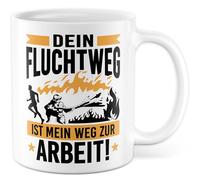 Tazza regalo per i vigili del fuoco, scritta in lingua tedesca "Dein Fluchtweg ist mein Weg zur Arbeit!", tazza da caffè pompiere, professione, salvataggio, ufficio, team umorismo, idea regalo collega