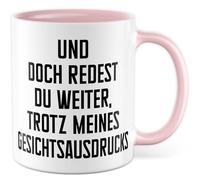 Tazza regalo sarcasmo Eppure continui a parlare, nonostante la mia espressione facciale, tazza da caffè umorismo collega, fidanzata Dark Humor, idea regalo ufficio lavoro tazza caffè