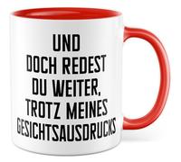 Tazza regalo sarcasmo Eppure continui a parlare, nonostante la mia espressione facciale, tazza da caffè umorismo collega, fidanzata Dark Humor, idea regalo ufficio lavoro tazza caffè