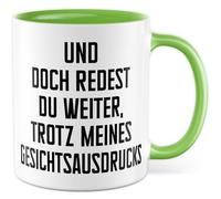 Tazza regalo sarcasmo Eppure continui a parlare, nonostante la mia espressione facciale, tazza da caffè umorismo collega, fidanzata Dark Humor, idea regalo ufficio lavoro tazza caffè