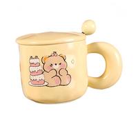 Tazza San Valentino Tazza Da Caffè In Ceramica Da 420 Ml Con Coperchio E Cucchiaino, Decorata Con Torta A Tre Piani E Orsetto Dei Cartoni Animati Dipinto A Mano - Confezione Regalo Inclusa -