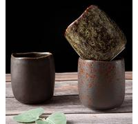 Tazza senza manico: elegante tazza in ceramica per caffè e tè, set da 3 tazze da 200 ml, in ceramica senza manico, in gres, lavabile in lavastoviglie, set di tazze in ceramica, trasparente, marrone