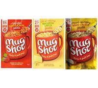 Tazza Shot Pasta 6 Pack Bundle. 3 Sapori. 2 di ciascuno: pollo arrosto; formaggio maccheroni; pomodoro ed erbe.