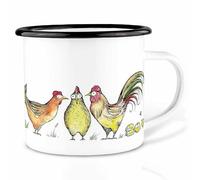 Tazza smaltata (leggera e robusta) | Tazza da campeggio rifinita a mano in Germania | Tazza per bambini, tazza da caffè, tazza smaltata | Volpe e polli