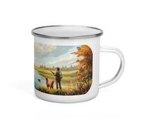 Tazza smaltata scena caccia anatra cane natura cacciatore foresta passeggiata campagna tè caffè originale tazza collega