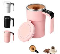 Tazza SpinBrew - Tazza da caffè magnetica automescolante con display della temperatura, tazza da caffè con mescolamento magnetico automatico, tazza ricaricabile(Pink)