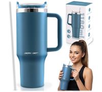Tazza termica Berdsen con cannuccia, 1180 ml, blu navy