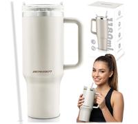 Tazza termica Berdsen con cannuccia, 1180 ml, colore crema