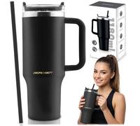 Tazza termica Berdsen con cannuccia, 1180 ml, nera.