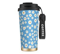 Tazza termica Blue Daisy Flower 316, 17 oz, in acciaio inossidabile, con coperchio anti-goccia, per bevande calde e fredde, per casa e all'aperto