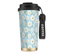 Tazza termica Blue Daisy Flower 316, 17 oz, in acciaio inossidabile, con coperchio anti-goccia, per bevande calde e fredde, per casa e all'aperto