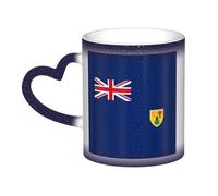 Tazza termica con bandiera delle Isole Turks e Caicos con stampa mistica che cambia colore, da nero a bianco, per caffè, tè, casa e ufficio