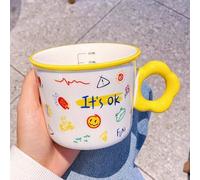 Tazza Termica con Graffiti Rosa, Graziosa Tazza Portatile da Viaggio con Cucchiaino a Forma di Fiore, Acqua Calda da 300 Ml, Bicchiere Termico, Colori Vivaci(Yellow)