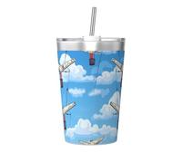 Tazza termica con paglia conica stampata con ali nel cielo, tazza termica con cannuccia, perfetta per l'uso in palestra o da portare con te