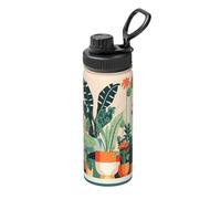 Tazza termica con stampa di piccole piante verdi in stile cartone animato, 510 ml, adatta per alpinismo, campeggio, palestra, ufficio e uso quotidiano